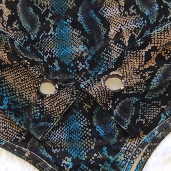 🔴LOWEST! I.AM.GIA Teal Velvet Snakeskin Bodysuit with Thumbholes - Picture 6 of 17